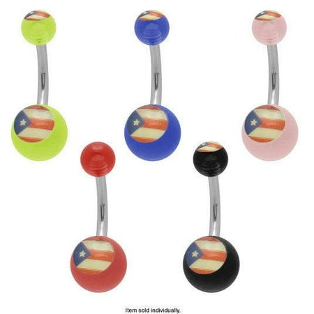 Flag Belly Ring - Acrylic Puerto Rico Flag Belly Button Ring