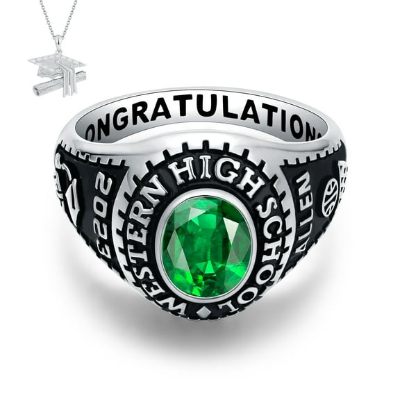 USA Mementos Custom Men's Class Rings Sterling Silver for High School and College Graduation-Classic