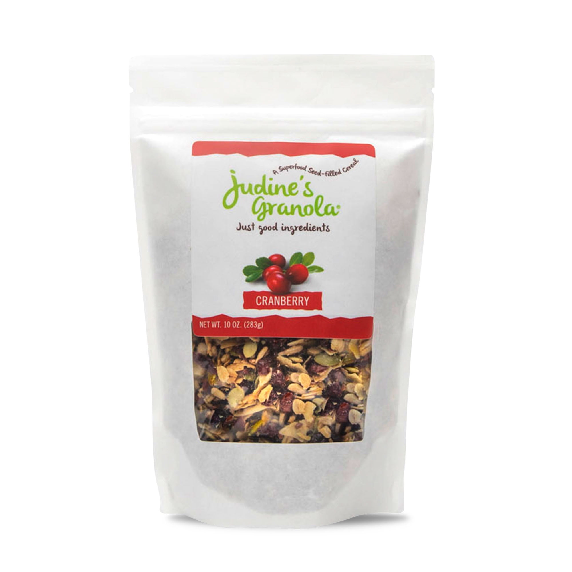 Just Judine - Healthy Whole Grain Granola with Coconut Flakes and Plant-Based Superfoods, Non-GMO, Gluten-Free, Vegan, Cranberry, 10oz