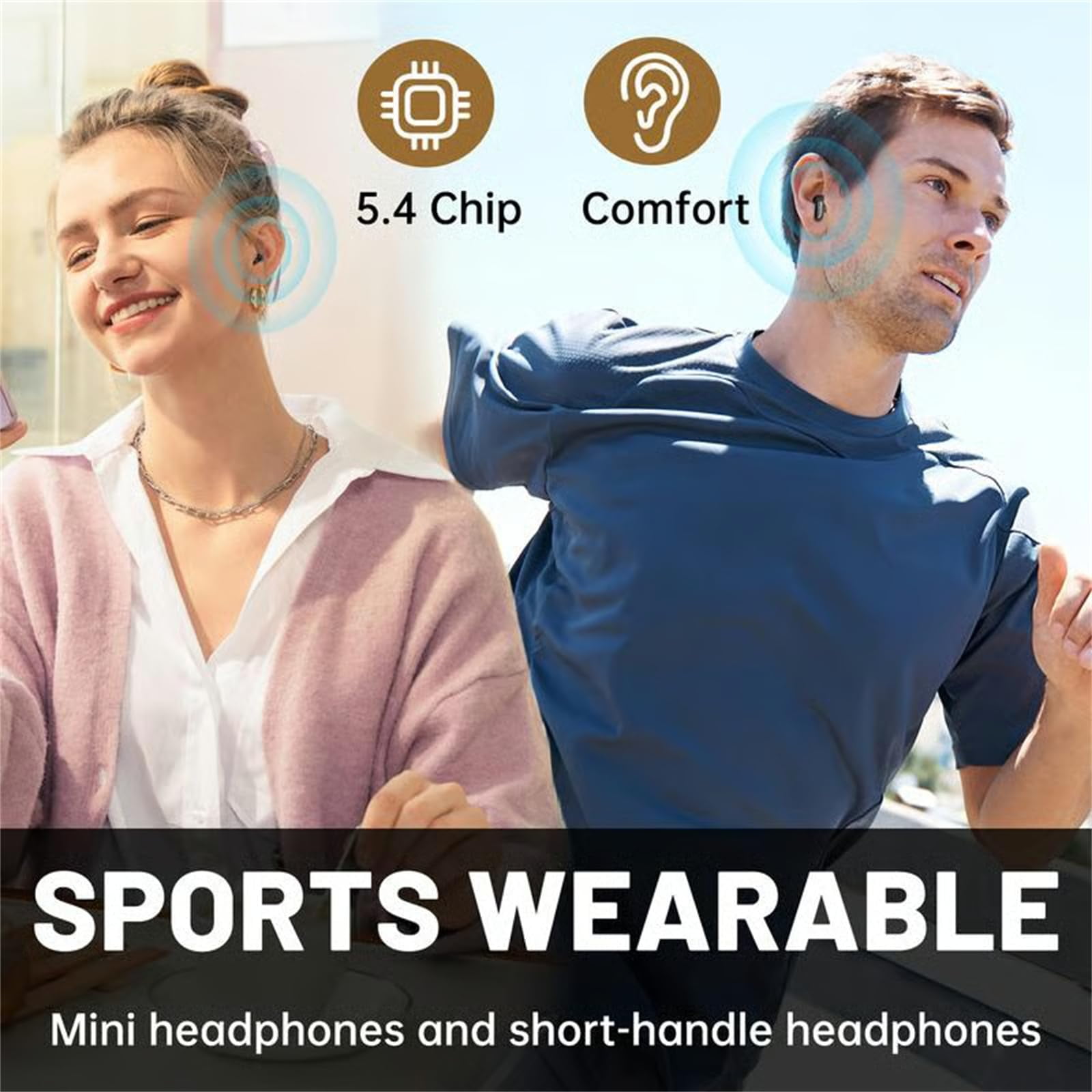 2 Pairs Tiny Size Invisible Wireless Bluetooth Headphones, Sk35 Bluetooth in Ear Headphones, Mini Sleep Earphones, Four-Ear Painless Mini in-Ear Headphones, Dual Bluetooth Earphones Wireless (1PC,C)
