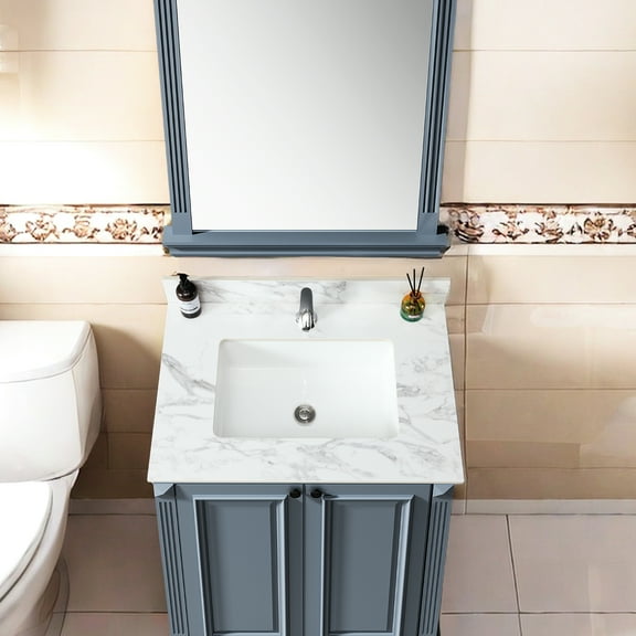 Bathroom Vanity Countertop 31"x22" - Sintered Stone White With Rectangular Undermount Ceramic Sink Mesmerizing Design 30.48 In X 22.52 Elegant And Practical American Style