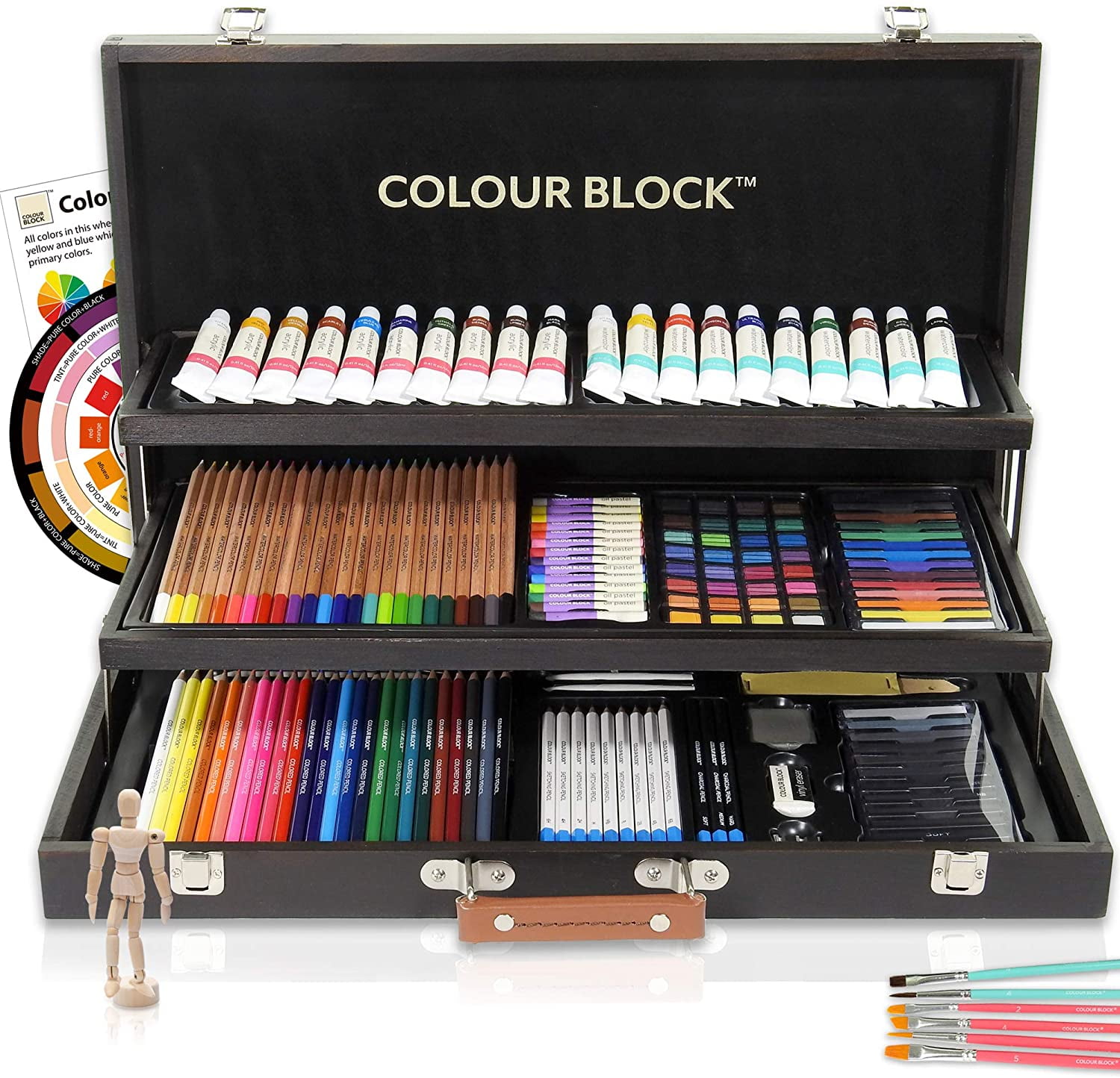 COLOUR BLOCK 181 pc Mixed Media Art Set in Wooden Case Soft & Oil Pastels, Acrylic & Water