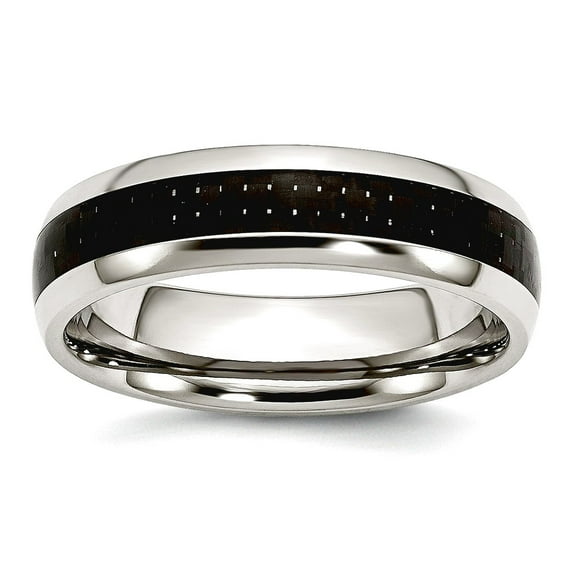 Stainless Steel and Black Carbon Fiber 6mm Polished Band Ring Size 9 Ring for Women and Men