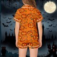 thumbnail image 5 of CONZONE Halloween Pajamas for Girls Pumpkin Pjs Set Hallowmas Jammies Short Sleeve Button Down Shirts Shorts 2 Piece Sleepwear Loungewear for Kids, 5 of 7