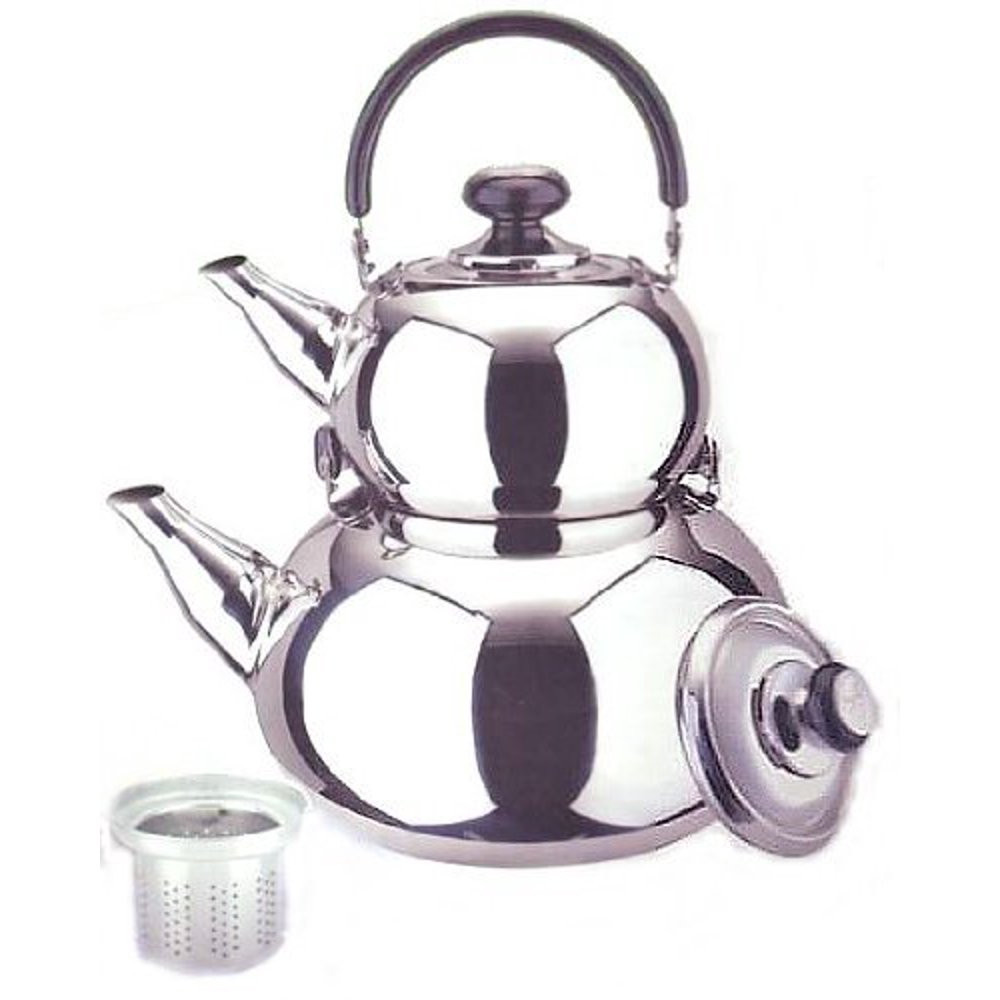 18/10 STAINLESS STEEL TURKISH SAMOVAR STYLE DOUBLE TEA KETTLE & POT by