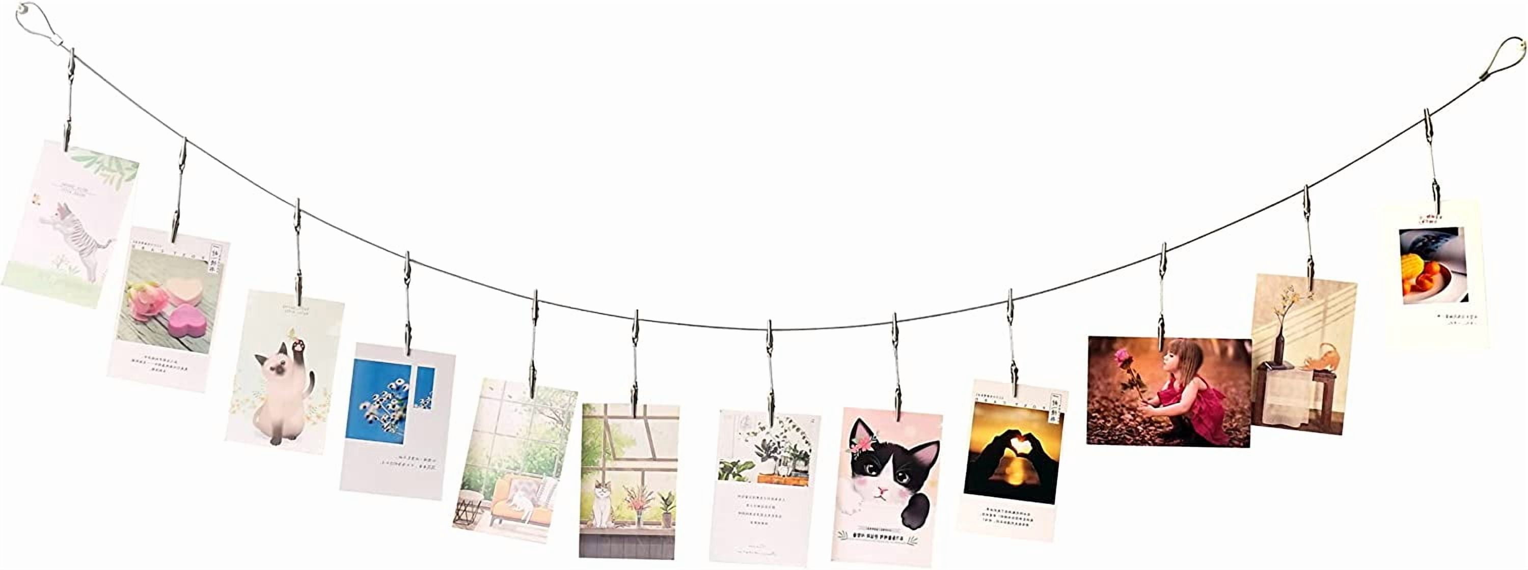 Wall Hanging Photo Display, DIY Picture Frame String with 12 Clips for Photos Notes and Artworks (Adjustable Alligatory Clip)