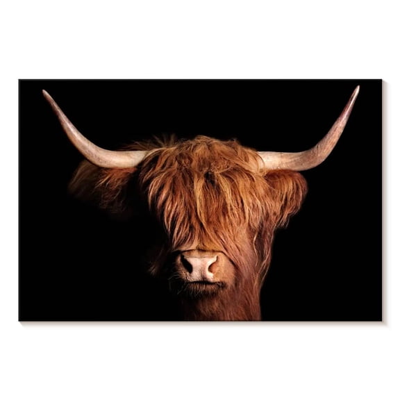 Elephant Stock Scottish Highland Cow Wall Art - Horizontal Canvas Wall Art - Hallway Wall Decor - Animal Canvas - Black And Brown Decor - 24" x 16"