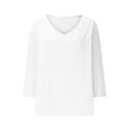 thumbnail image 4 of YHAJDS Womens T Shirt Solid Color Linen V Neck Long Sleeve Spring Summer Loose Casual Top, 4 of 5