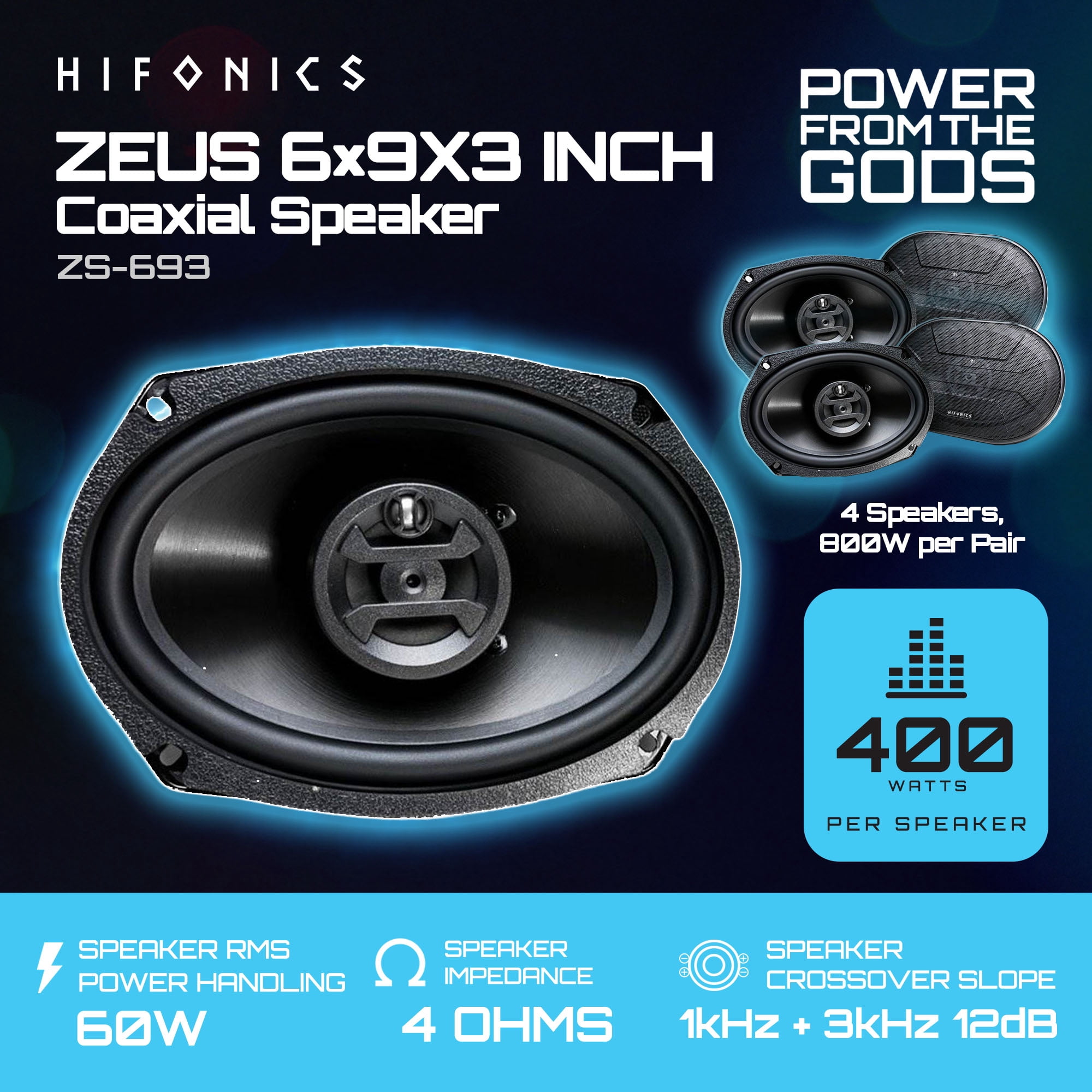 Hifonics Zeus Auto Install 800W 6x9 Inch 3 Way Car Audio Coaxial