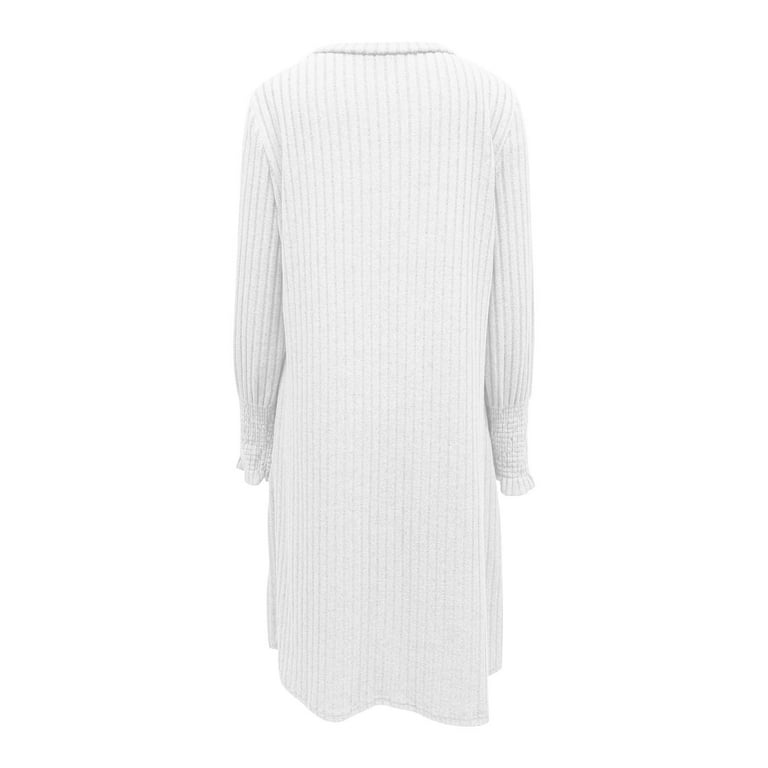 navy blue dress for baby girl Rihoas Scalloped A-Line Sweater Dress, White / S main image 1