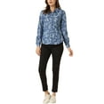 thumbnail image 2 of INSPIRE CHIC Women's Point Collar Long Sleeve Button Down Chest Pockets Denim Shirt M Mid Blue Floral, 2 of 5
