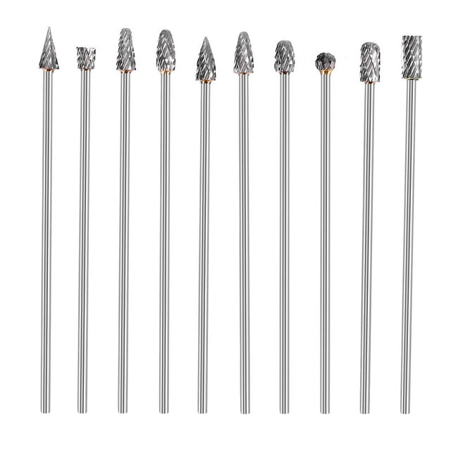 Juego Fresas Giratorias Carburo SóLido Tungsteno de Doble Corte 10 Piezas y 4 Pulgadas , Broca Giratoria VáStago 1/8 (3 Mm) para Herramientas Rotativas