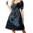 thumbnail image 2 of Vestido hawaiano de manga corta con estampado tribal de tortugas en verde azulado. Vestidos de verano para mujer., 2 of 7