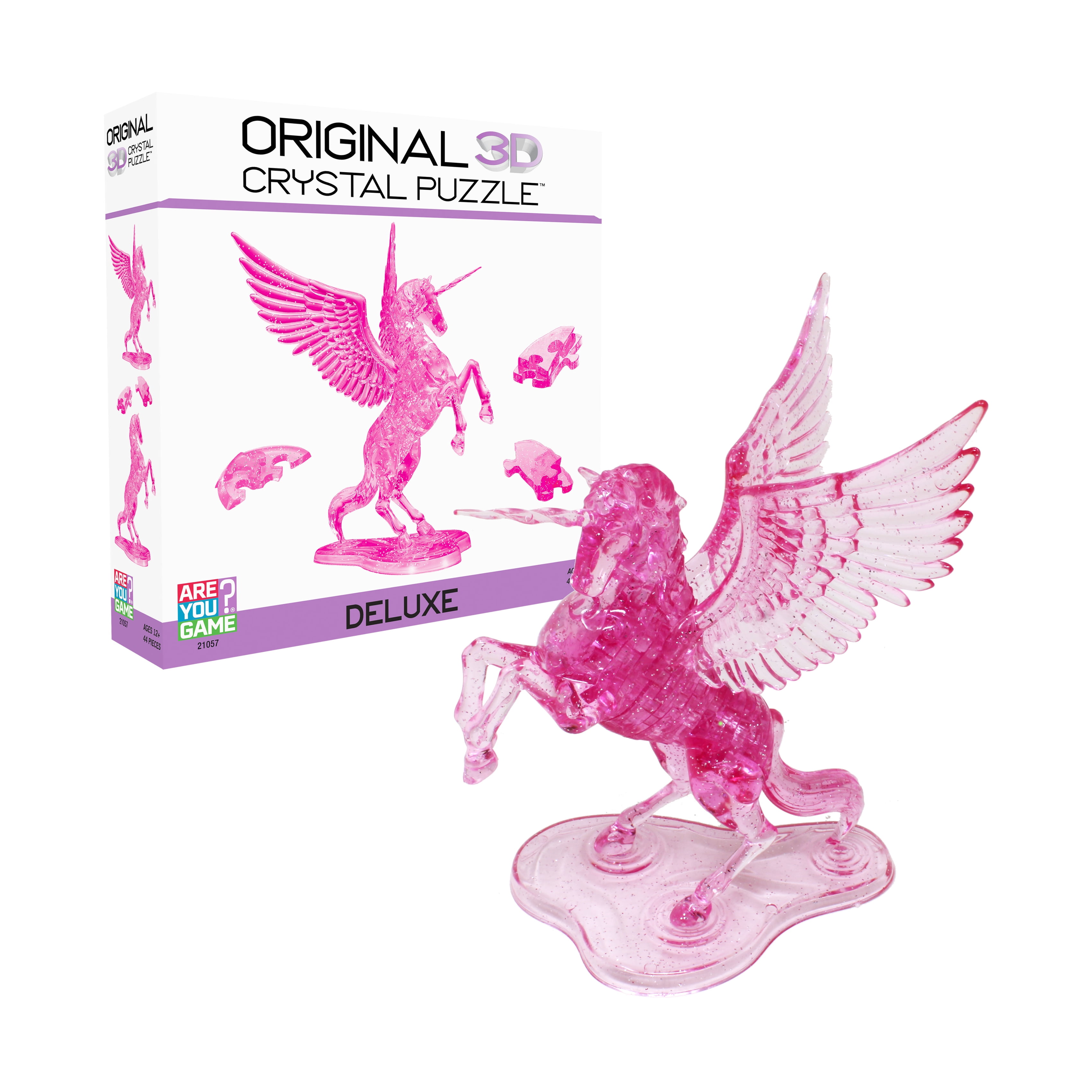AreYouGame.com 3D Crystal Puzzle - Deluxe Unicorn (Hot Pink with Glitter): 44 Pcs