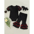 thumbnail image 4 of Infant Baby Girl 3Pcs Outfit Letter Print Short Sleeve Romper + Heart Mesh Flared Trousers + Bow Headband Outfits, 4 of 9