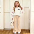 thumbnail image 3 of Auroural Toddler Girls Clothes 5T Girls Bow Sweatshirt Crewneck Long Sleeve Pullover Top Girl's Bowknot Print Top Long Pants Two-Piece Set Kids Big Girls, Drop Shoulder, School 5-15 Years, 3 of 9