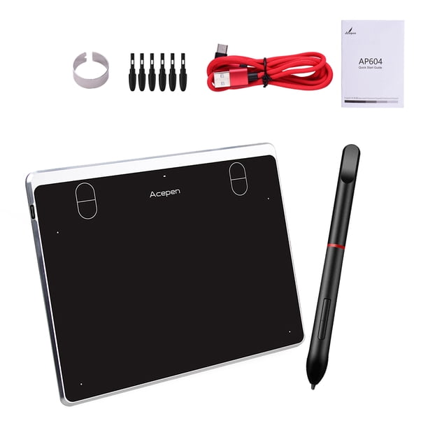 Acepen AP604 - Tableta de dibujo gráfico digital de 6 x 4 pulgadas, área activa, equipo de tablero d Abanopi Silver