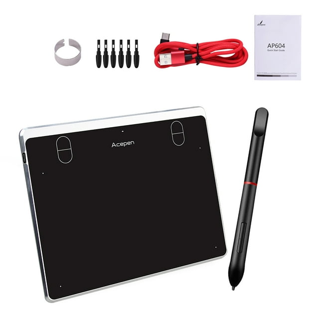 Acepen AP604 - Tableta de dibujo gráfico digital de 6 x 4 pulgadas, área activa, equipo de tablero d Acepen Silver