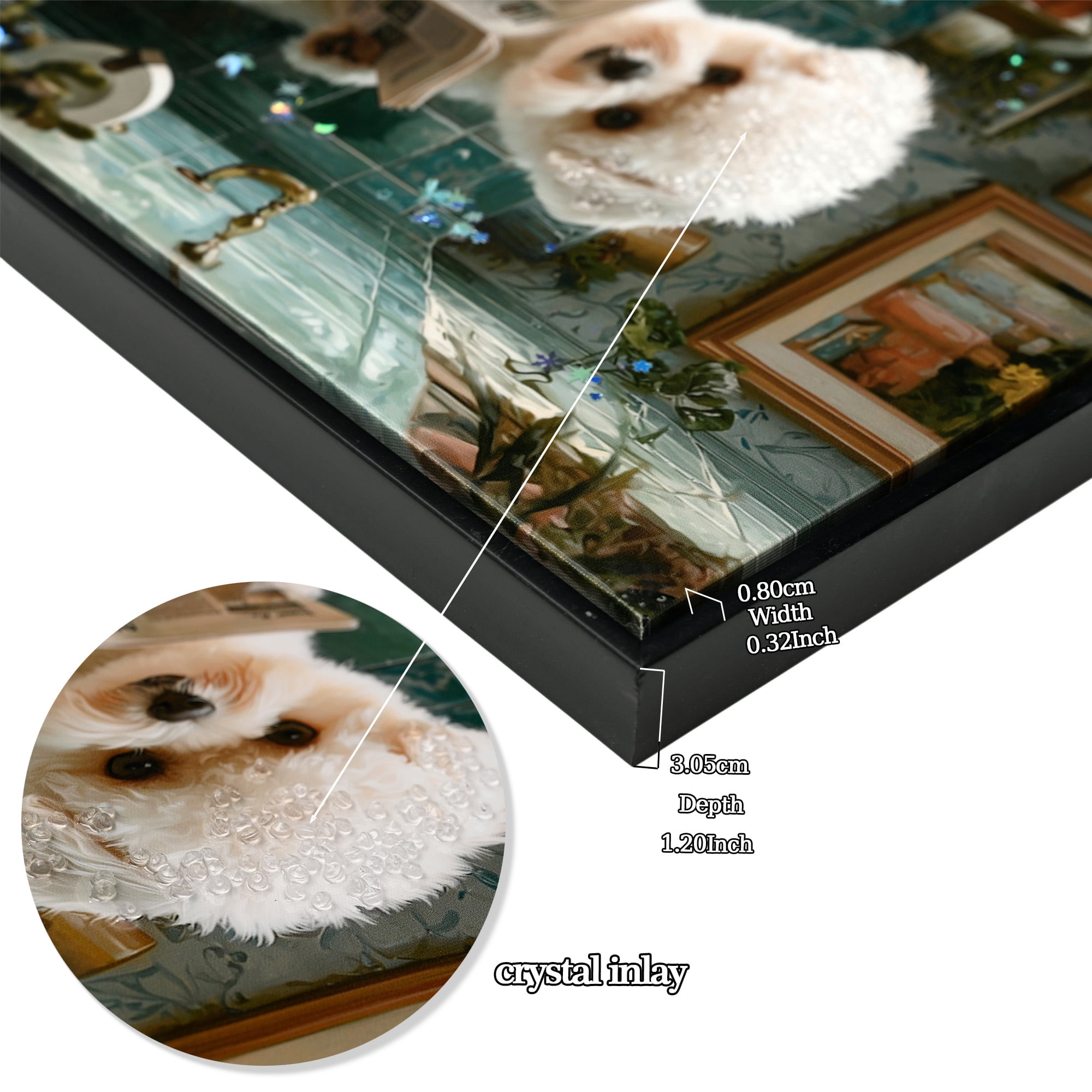 MOONMISS 12x16in Funny Puppy Canvas Print – Framed 3D Bathroom Wall Art,Cute Dog Picture,Ready to Hang Home Decor