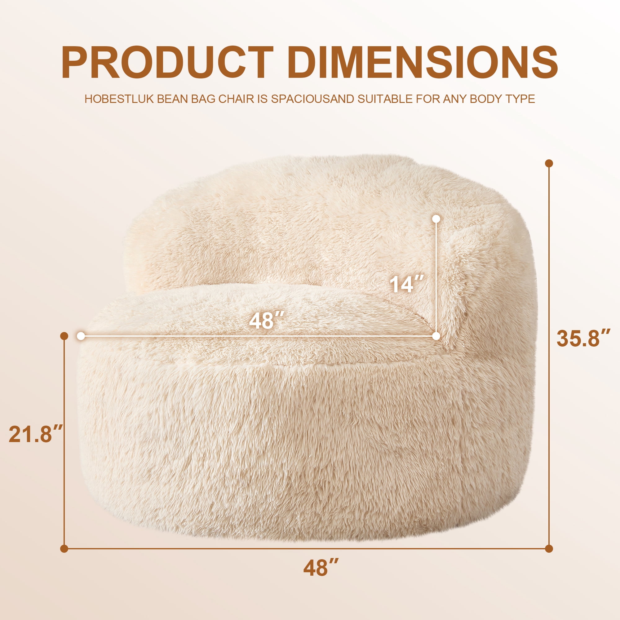 Hobestluk Giant Bean Bag Chairs for Adults Big Bean Bag Chair with Foam Filler Large Beanbags with Stuffed Back Lazy Sofa, White-Oversize