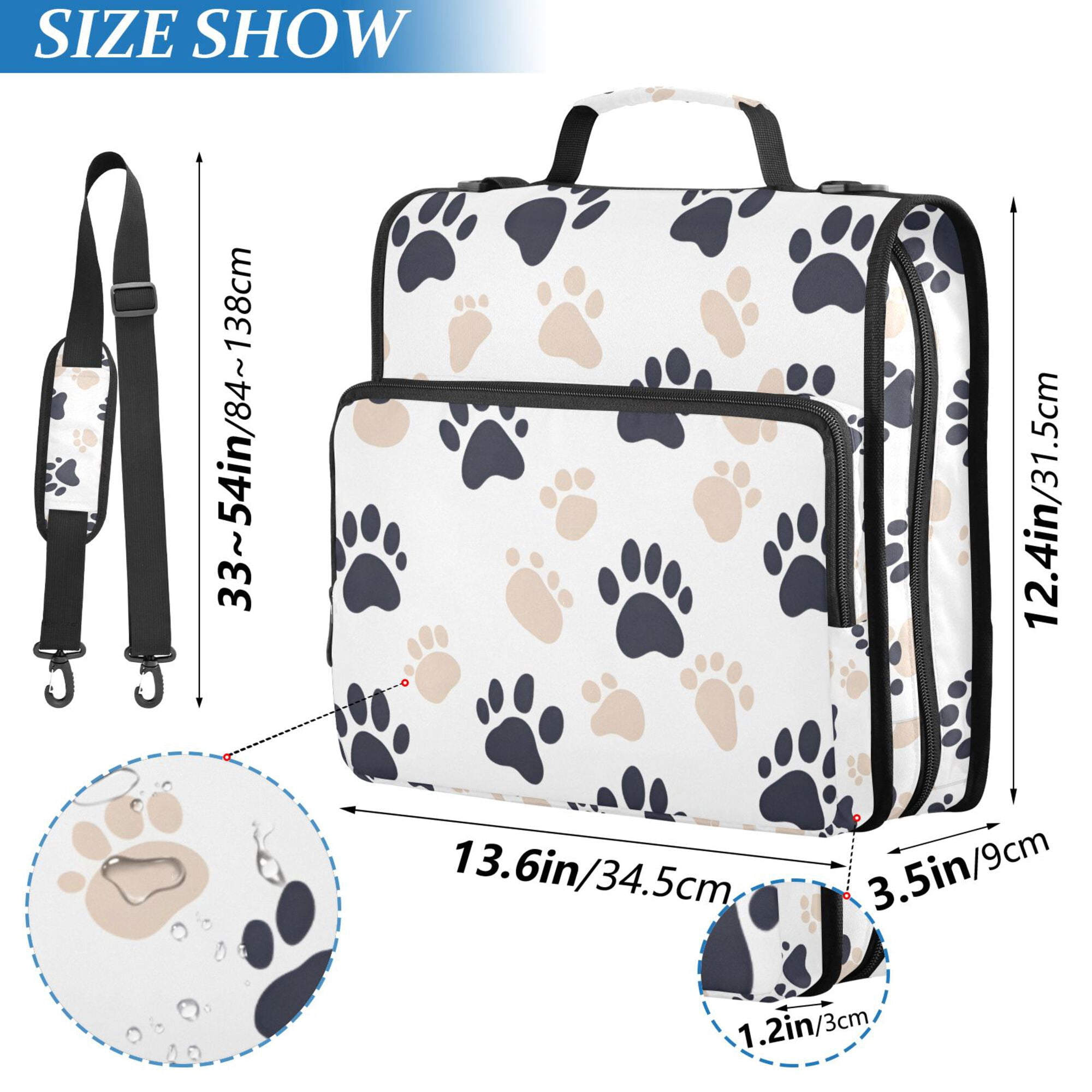 FORMRS Zipper Binder with Shoulder Strap 2-inch Ring 500 Sheet Capacity File Bag, Black Cat Paw