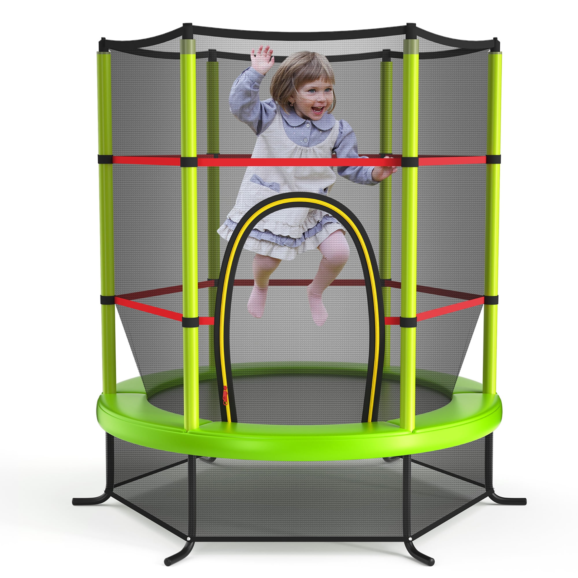 Costway 55 Kids Trampoline Bouncing Jumping Mat Recreational Trampoline W Enclosure Net Green 3 6