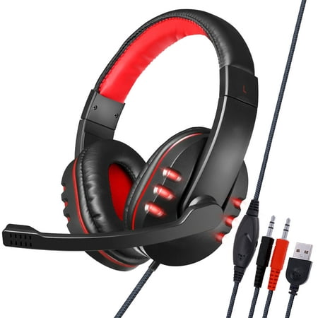 TSV Gaming Headset with Microphone for PC, PS4, PS5, Xbox One, Nintendo Switch, 3.5mm Over-Ear Headphones with Noise Canceling, Stereo Bass Wired Headset for PC, Laptop, Desktop, Tablets, Mobile