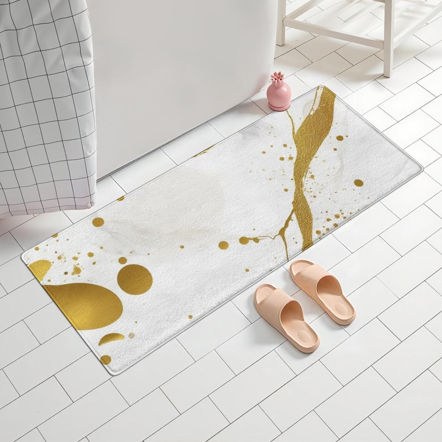 White Gold Marble Pattern Bathroom Rugs Mat,Non Slip Microfiber Bathroom Rug,Rubber Backing,Soft Bathroom Mats for Bathroom Floor,Tub and Shower,60x24in(150x60cm)