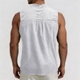 thumbnail image 4 of Men's Stand Collar Button Linen Tank Top Sleeveless Vest Henley T-Shirt Summer Breathable Tee Base Tops White-A, 4 of 9