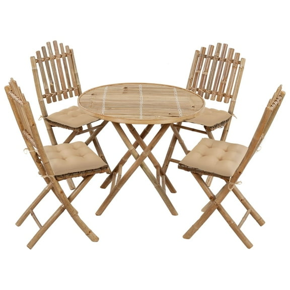 vidaXL 5 Piece Folding Patio Dining Set with Cushions Bamboo