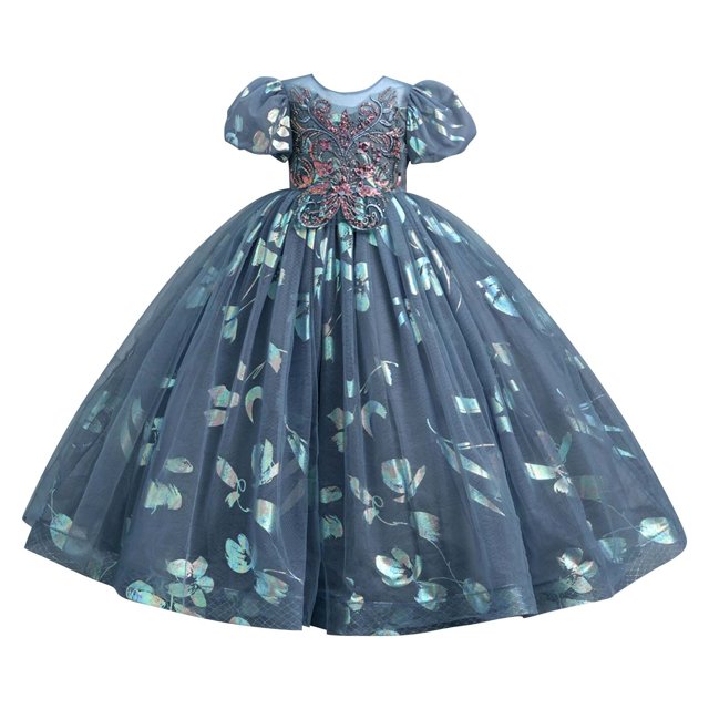 XQYLOS Sparkly Flower Girl Dress Long Tulle Ruched Pageant Gown A-Line Party Dress with Sequins for Wedding Prom Special Events
