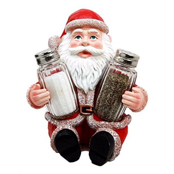 Christmas Jolly North Pole Santa Claus Glass Salt Pepper Shakers Holder Figurine