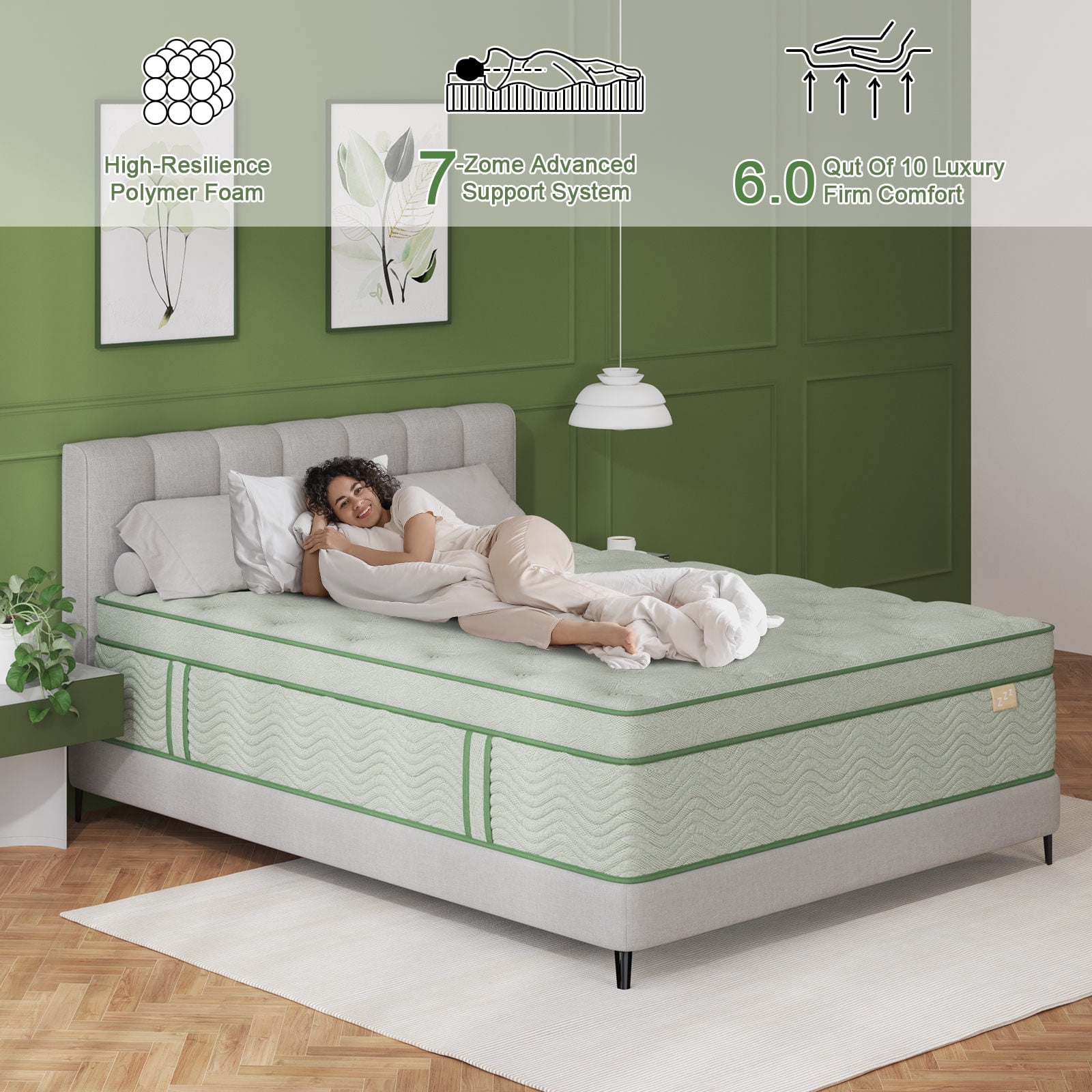 Viscountess Queen Mattress 10 inch with Gel Memory Foam Medium Firm Euro Top Hybrid Mattress Queen Size in a Box,Adult