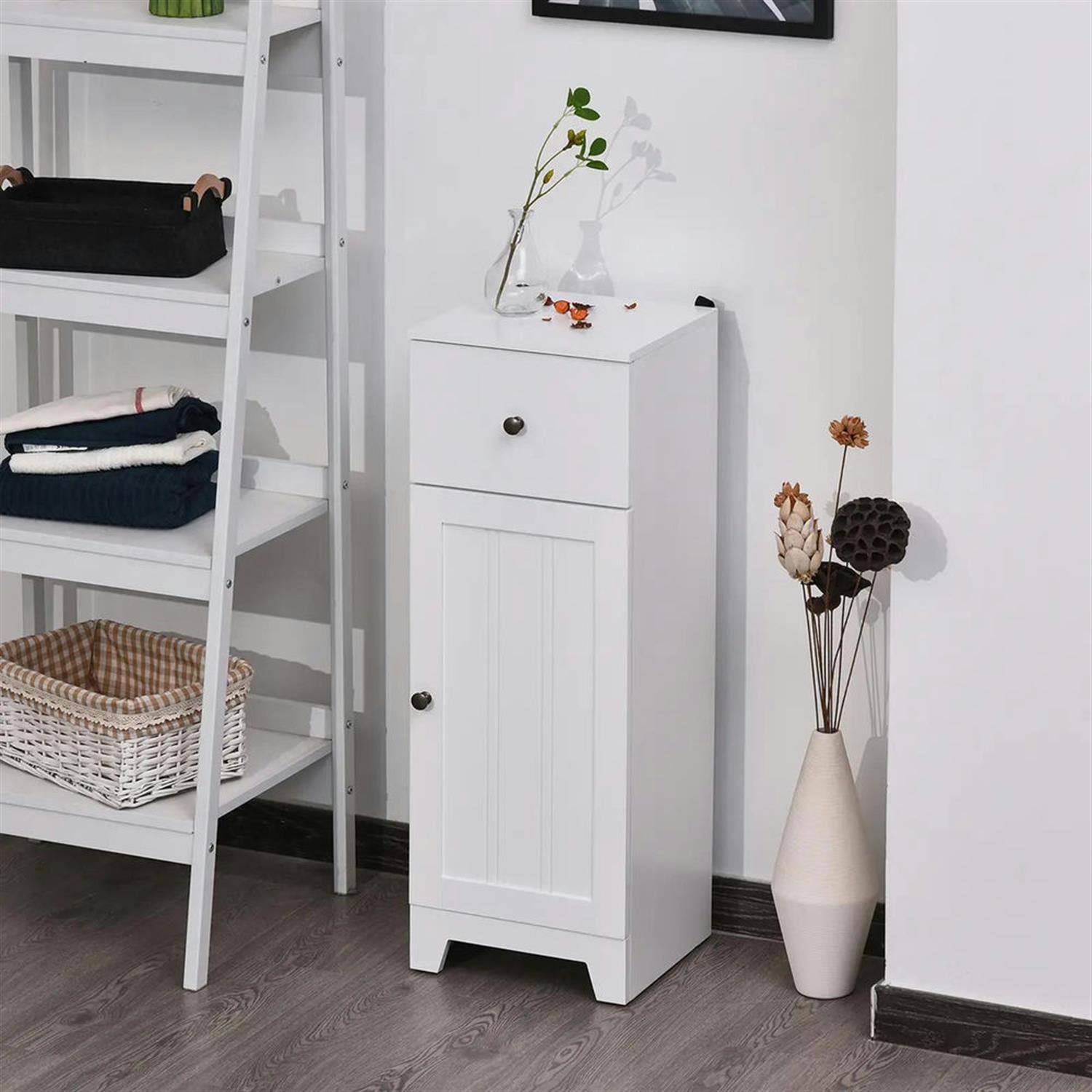Demi Bonn 35" Bathroom Floor Cabinet, Freestanding Bathroom Storage Cabinet with Adjustable Shelf and Drawer, for Living room, Entryway, Kitchen, White
