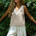 thumbnail image 5 of MYAOYI Women's Daily Casual Wear Tank Top, Lace V Neck Cotton Linen Sleeveless Loose Fit Summer Blouse for Home Errands Weekend Gathering, 5 of 9