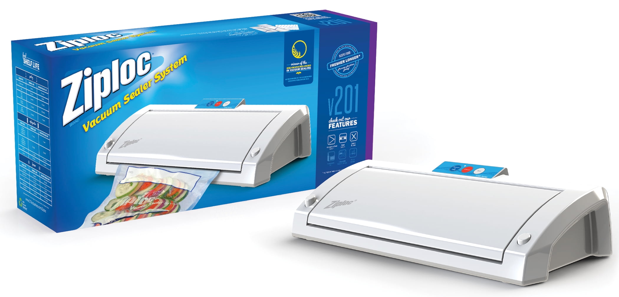 Ziploc White Vacuum Seal Machine with 3 Quart Bags