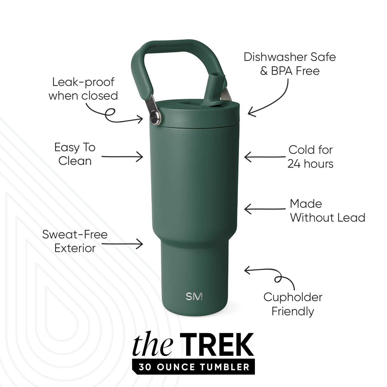 Simple Modern 30 fl oz Insulated Stainless Steel Trek Pivot Tumbler with Straw Lid and Top Handle|Forest