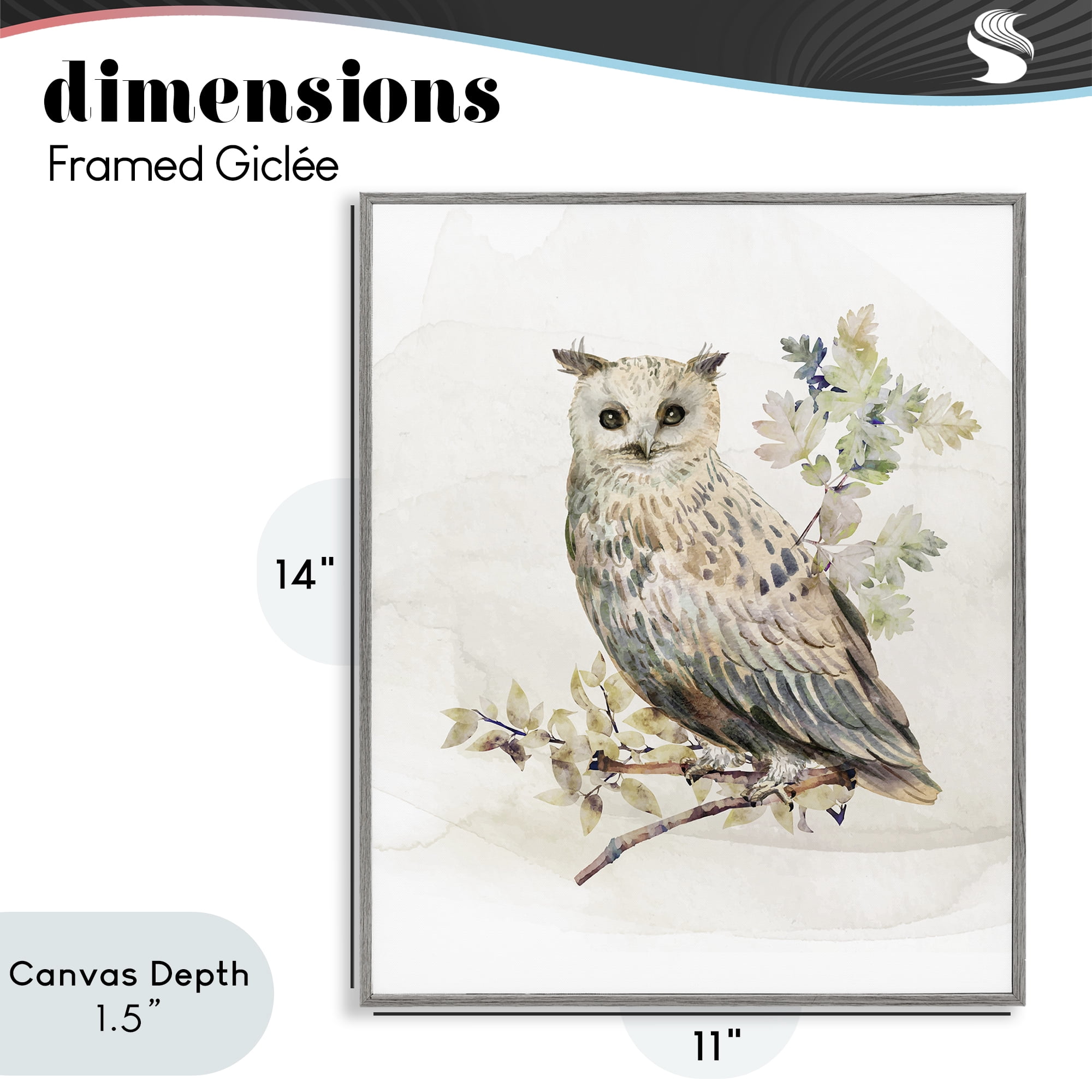 Stupell Industries Forest Owl with Foliage Gray Framed Giclee Art, design by CAD Designs