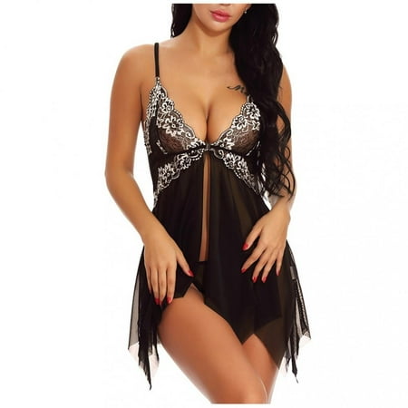 

3PC Lingerie Dress For Women Lingerie For Women Front Closure Babydoll Lace V Neck Mesh Sleepwear Lingerie