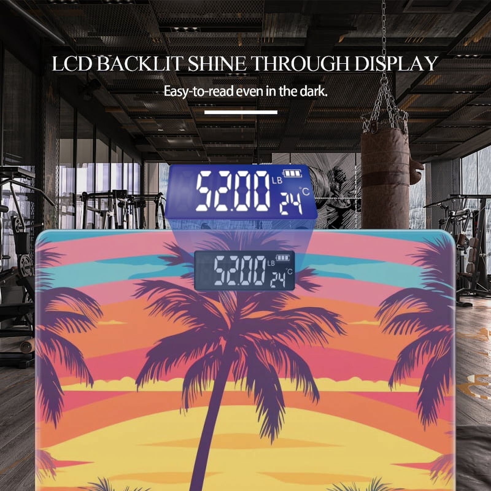 High Precision Body Weight Scale Smart Bathroom Scales with Large LCD Display(400lbs),Decorative for Bedroom-Palm Tree Silhouettes Set Against The Backdrop Of Beach Scene