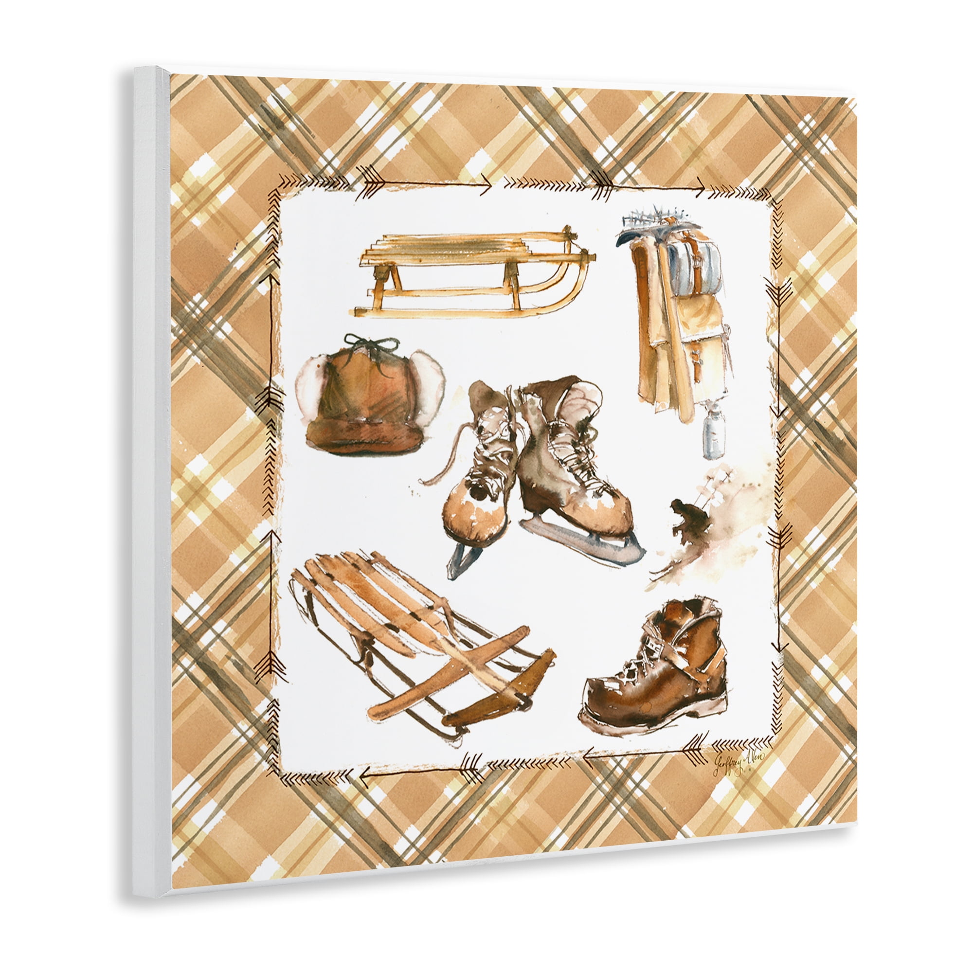 Stupell Industries Plaid Winter Sports Sports Painting Unframed Art Print Wall Art, 12 x 12