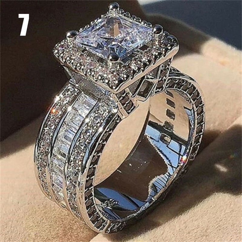 Zoomarlous Gorgeous Women 925 Silver Wedding Rhinestone Rings Princess Cut White Sapphire New