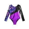 thumbnail image 3 of YEAHDOR Kids Girls Metallic Printed Gymnastics Leotard Long Sleeve Dance Unitard Biketard, 3 of 4