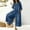 Blue, variant on Chuancc Women's Jumpsuits Elegant Business Casual Button Down V Neck Long Sleeve Strap Straight Long Pants With Pockets Black L