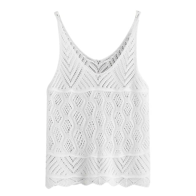 Hauts à Col en V pour Femmes Débardeurs en Crochet Tricot à Col en V pour Femmes Amples Ajourés Sans Manches Chandail Blouse