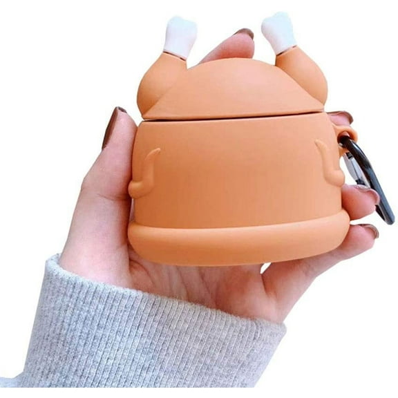 Super Cute 3D Fun Fat Turkey Leg Airpods Case Creative Tempting Food AirPods Accessories Wireless Earphone Soft Silicone Anti-Scratch Protector for Airpods Pro Hook
