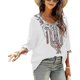 thumbnail image 4 of Women's Summer Boho Embroidery Mexican Bohemian Tops V Neck 3/4 Sleeve Causal Loose Shirt Blouse Tun, 4 of 5