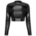 thumbnail image 3 of Camiseta tentadora de manga larga con cuello redondo para mujer, Top ceñido al cuerpo con frente abierto, ropa para discoteca, Top corto recortado metálico brillante, disfraz de discoteca Rave, 3 of 5