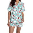 thumbnail image 1 of Pyjama pour Femmes en Satin de Soie à Imprimé Graphique, Mignon, Tenue de Nuit, Boutons, Hauts à Manches Courtes, Ensembles de Shorts, 1 of 5