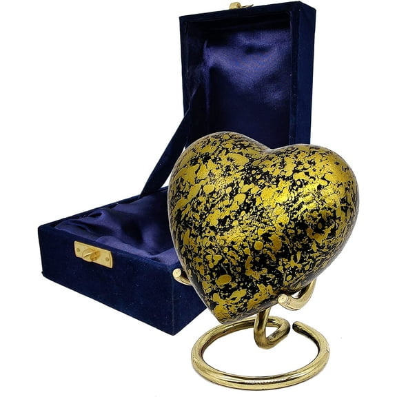 5MOONSUN5's Handcrafted Heart Urn Keepsake Cremation Urn for Human pet Ashes Golden Urn Heart Shaped - Perfect for Adults & Infants Honor Your Loved One. Comes with Brass Stand & Premium Box